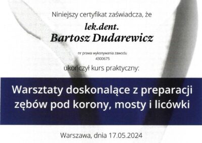 Certyfikat - Dr Bartosz Dudarewicz