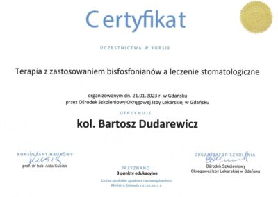 Certyfikat - Dr Bartosz Dudarewicz