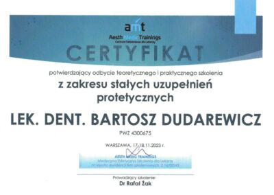 Certyfikat - Dr Bartosz Dudarewicz